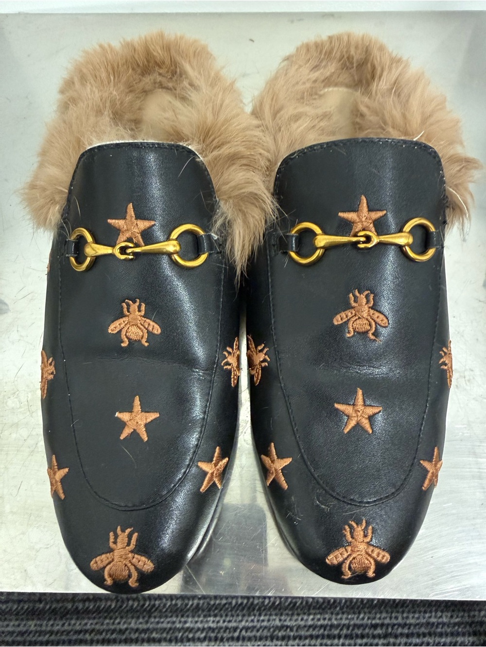 Faux Fur Leather Mules